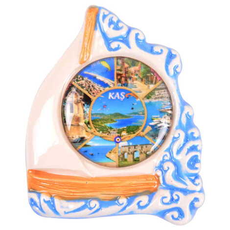 Kas Themed Ceramic Sailing Round Fridge Magnet