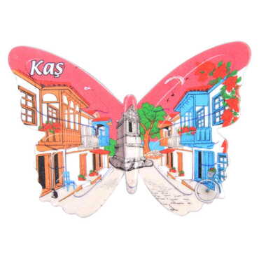 Kas Themed Customised UV Printed Plastic Base Butterfly Shaped Fridge Magnet 80x58 mm - Thumbnail