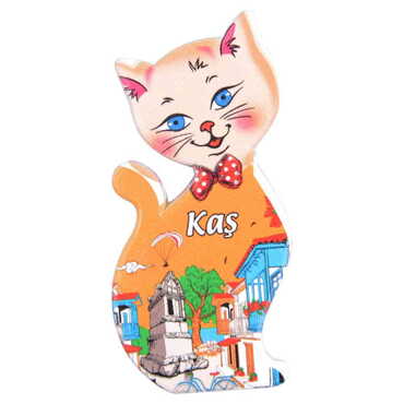 Myros - Kas Themed Customised UV Printed Plastic Base Cat Shaped Fridge Magnet 43x87 mm