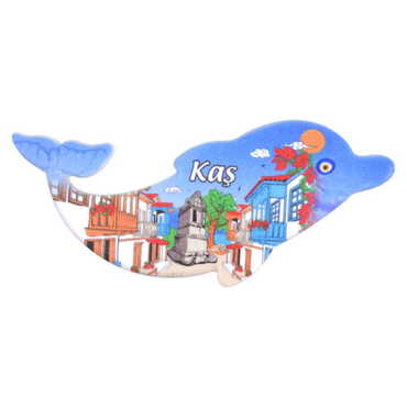 Kas Themed Customised UV Printed Plastic Base Dolphin Shaped Fridge Magnet 110x50 mm - Thumbnail