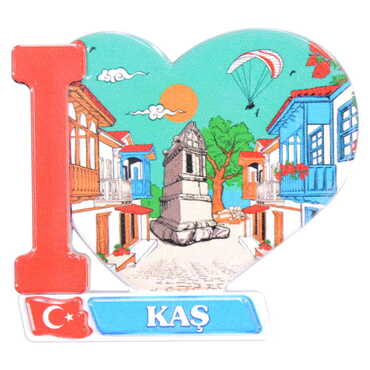 Kas Themed Customised UV Printed Plastic Base Heart Shaped Fridge Magnet 86x62 mm - Thumbnail