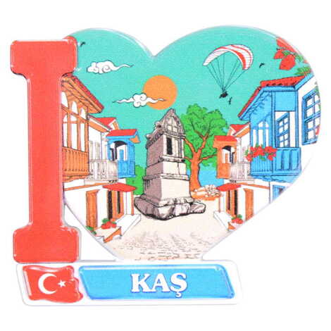 Kas Themed Customised UV Printed Plastic Base Heart Shaped Fridge Magnet 86x62 mm