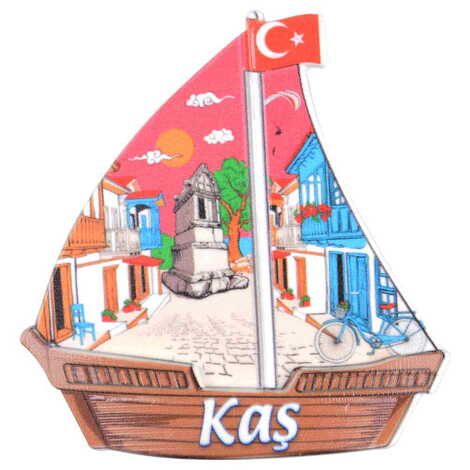 Kas Themed Customised UV Printed Plastic Base Sail Ship Shaped Fridge Magnet 77x80 mm