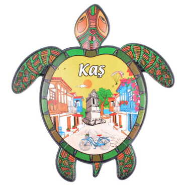 Myros - Kas Themed Customised UV Printed Plastic Base Turtle Shaped Fridge Magnet 80x74 mm