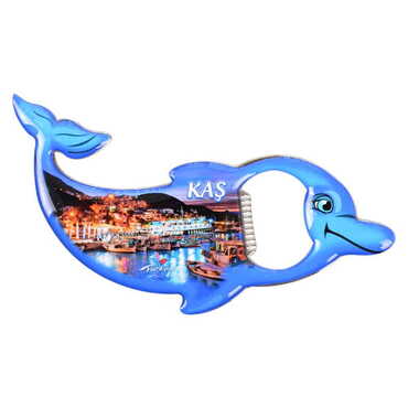 Kas Themed Dolphin Shaped Metal Magnetic Bottle Opener 102x67 mm - Thumbnail