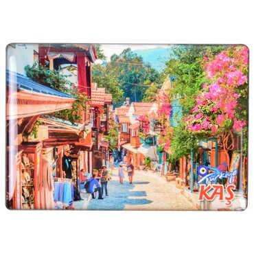 Myros - Kas Themed Epoxy Dome Rectangle Souvenir Fridge Magnet 80x55 cm