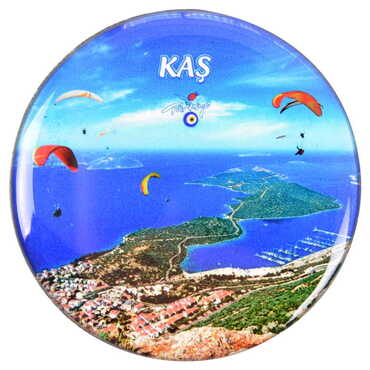 Kas Themed Epoxy Dome Round Souvenir Fridge Magnet 67 mm - Thumbnail