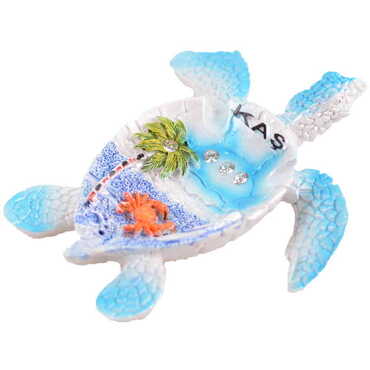 Kas Themed Polyester Turtle Shape Nacrous and Crystal Detailed Ashtray Small Size - Thumbnail