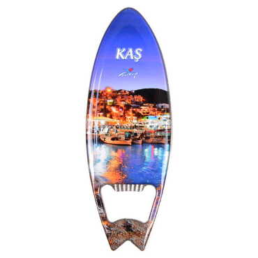 Kas Themed Surf Board Shaped Metal Magnetic Bottle Opener 128x45 mm - Thumbnail