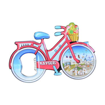 Myros - Kayseri Themed Bicycle Shaped Metal Magnetic Bottle Opener 100x65 mm