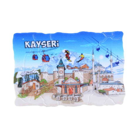 Kayseri Themed Customised UV Printed Plastic Base Mosaic Pattern Rectangle Fridge Magnet 80x50 mm