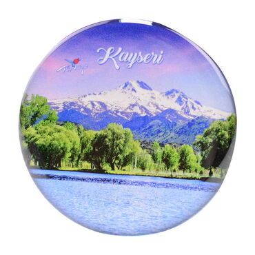 Myros - Kayseri Themed Epoxy Dome Round Souvenir Fridge Magnet 67 mm