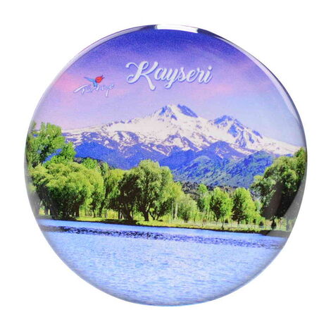 Kayseri Themed Epoxy Dome Round Souvenir Fridge Magnet 67 mm