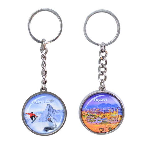 Kayseri Themed Metal Double Face Round Keychain 40x95 mm