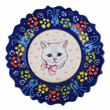 Kedi Temalı Çini Myros Resim Tabak 12 cm - Myros