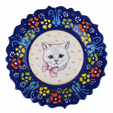 Kedi Temalı Çini Myros Resim Tabak 12 cm - 1