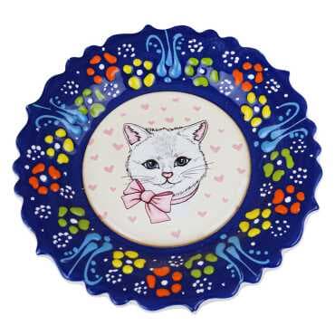 Kedi Temalı Çini Myros Resim Tabak 12 cm - Standart - 2