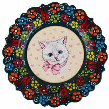 Kedi Temalı Çini Myros Resim Tabak 18 cm - Myros