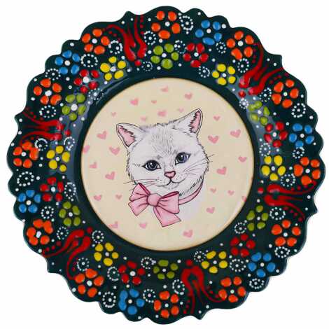 Kedi Temalı Çini Myros Resim Tabak 18 cm - 1
