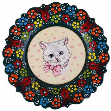 Kedi Temalı Çini Myros Resim Tabak 18 cm 