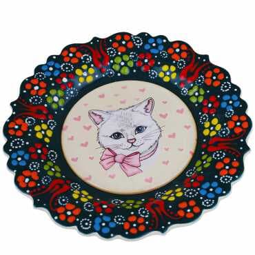 Kedi Temalı Çini Myros Resim Tabak 18 cm  - Standart - 2