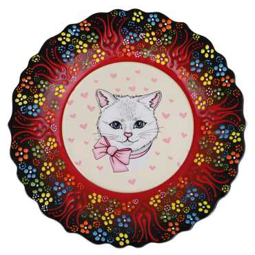 Kedi Temalı Çini Myros Resim Tabak 25 cm - Myros