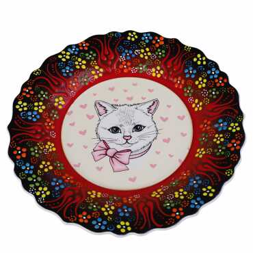 Kedi Temalı Çini Myros Resim Tabak 25 cm  - Standart - 2