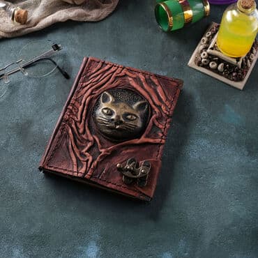 Toptan Kedi Temalı Küçük Boy Deri Defter - 3