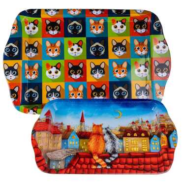 Kedi Temalı Mini Tepsi Çift Yön Baskılı - 2