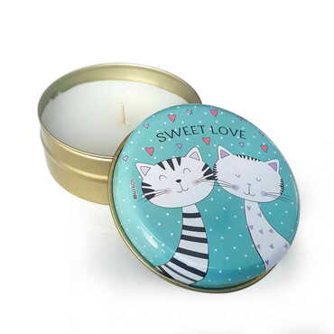 Myros - Kedi Temalı Myros Metal Kapaklı Kokulu Love Mum 73x35 mm