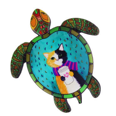 Cat Themed UV Printed Turtle Shaped Refrigerator Magnet 80x74 mm - Standart - 2