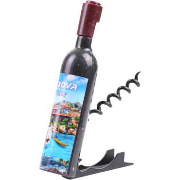 Kekova Themed Bottle Shaped Metal Wine Bottle Corkscrew Opener-Magnetic 115x25x25 mm - Thumbnail