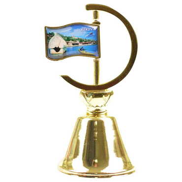 Myros - Kekova Themed Collectible Souvenir Double Face Metal Spinner Flag Bell - Golden Color