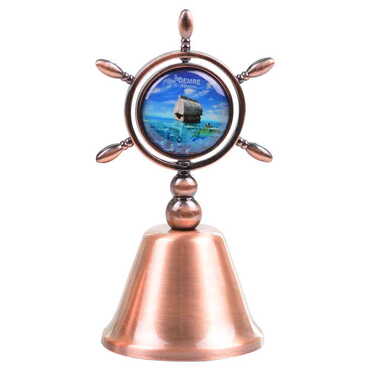 Myros - Kekova Themed Collectible Souvenir Double Face Metal Spinner Rudder Bell - Bronze Color