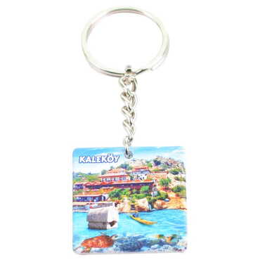 Myros - Kekova Themed Customised Uv Printed Plastic Base Round Keyring 40x108 mm