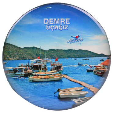 Myros - Kekova Themed Epoxy Dome Round Souvenir Fridge Magnet 67 mm