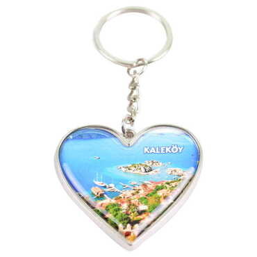 Kekova Themed Metal Heart ShapedDouble Face Keychain 45x90 mm - Thumbnail