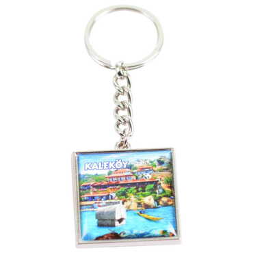 Kekova Themed Metal Square Shaped Double Face Keychain 36x95 mm - Thumbnail