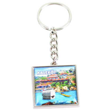 Kekova Themed Metal Square Shaped Double Face Keychain 36x95 mm