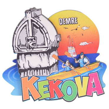 Kekova Themed Wooden Customised 2D Souvenir Fridge Magnet - Thumbnail