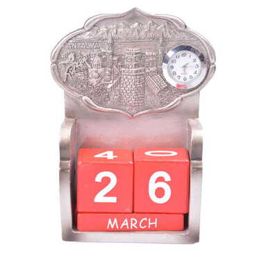 Myros - Kemer Polyester Silver Clock Calendar