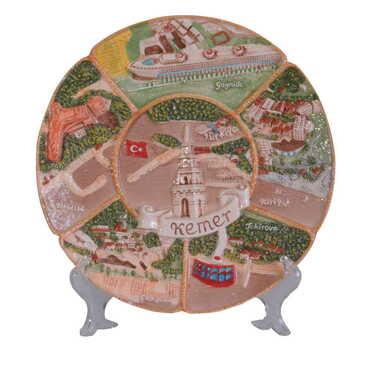 Kemer Region Themed Ceramic Brown Decorative Plate 26 Cm - Myros