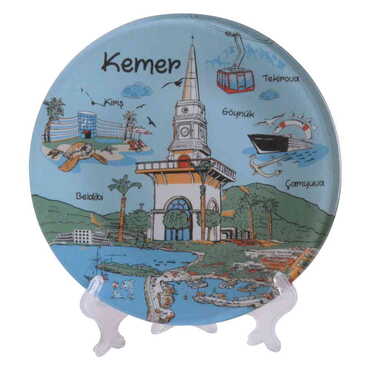 Kemer Themed Bespoke Printed Glass Plate 18 Cm - Thumbnail