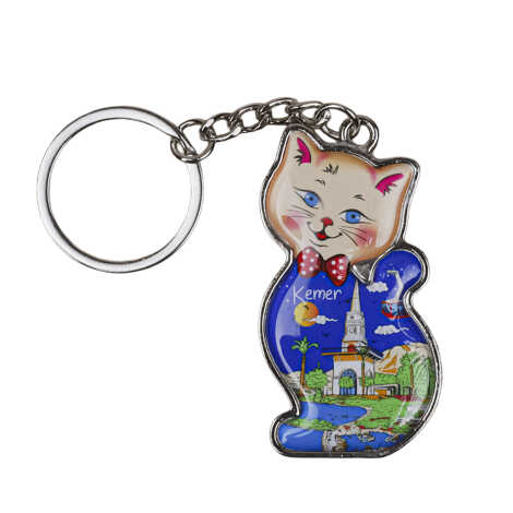 Kemer Temalı Kedi Şekilli Metal Anahtarlık - 1