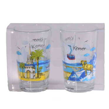 Kemer Themed Custom Printed Turkish Coffee Water Glass of 2 pcs