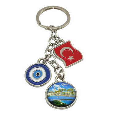 Toptan Kemer Temalı Myros Bayrak Nazar Üçlü Anahtarlık - Myros