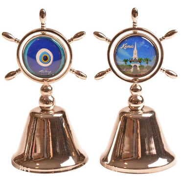 Kemer Themed Collectible Souvenir Double Face Metal Spinner Rudder Bell - Bronze Color