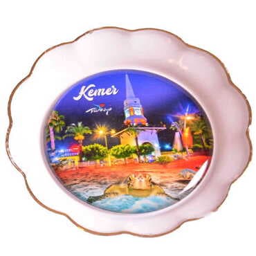 Kemer Themed Epoxy Dome Plate Shaped Souvenir Fridge Magnet 73 mm - 24