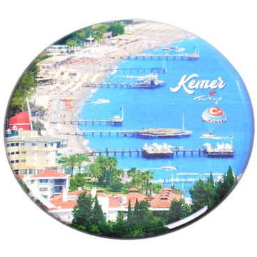 Kemer Themed Epoxy Dome Round Souvenir Fridge Magnet 67 mm - 6