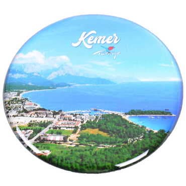 Kemer Themed Epoxy Dome Round Souvenir Fridge Magnet 67 mm - 7